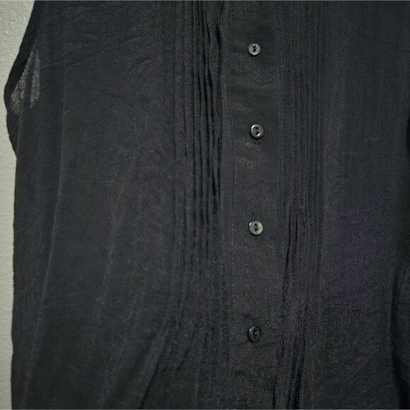 Fever Black Witchy Whimsigoth Sheer Collared Gauzy Vest Pintucked Buttoned Sz S - Picture 4 of 12
